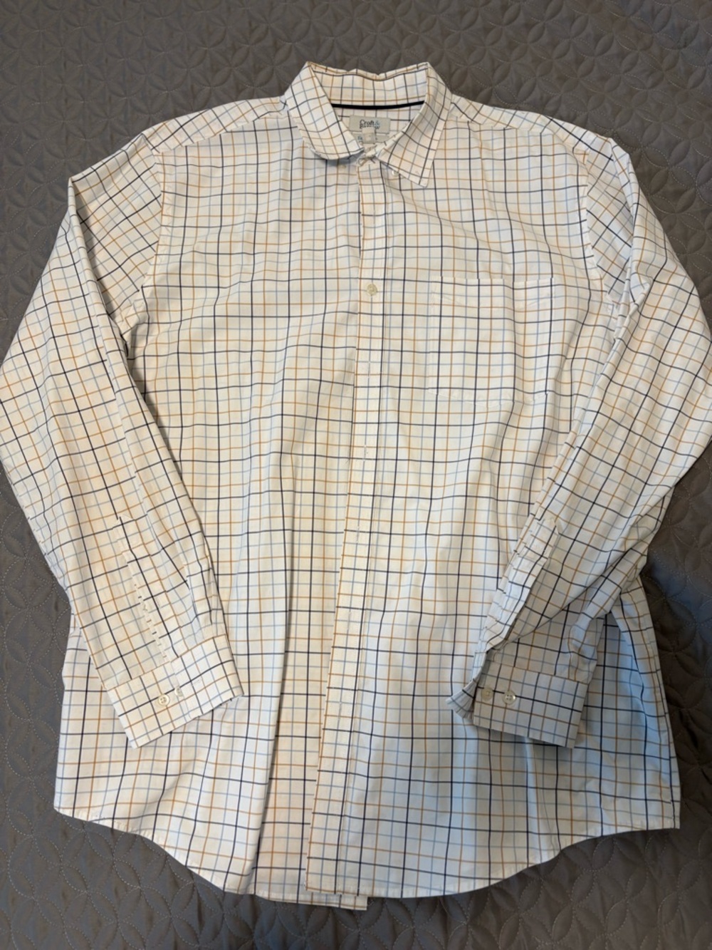 croft & barrow White Dress Shirt with Blue and Brown Windowpane